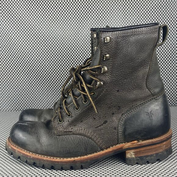 Vintage Frye Logger Combat Boot Mens Size 9 Black Leather Lace Up Made In USA - Picture 2 of 16
